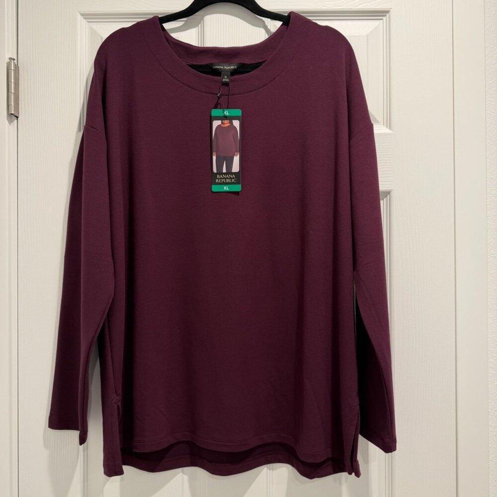 Banana Republic XL Plum Long Sleeve Top NWT Soft Relaxed Fit